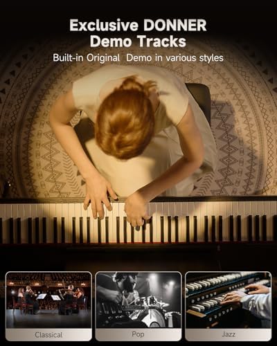 Donner OURA DDP-60 Piano digital de 88 teclas: teclado de tamaño completo, tacto sensible, 8 reverberaciones, grabación, 128 voces. Incluye tres pedales, teclado de piano eléctrico para principiantes