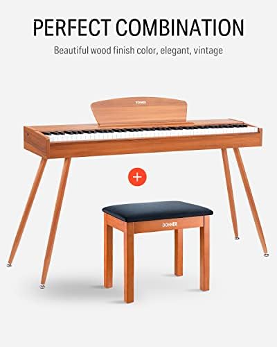 Donner Piano Bench with Storage  Solid Wood Keyboard Bench Piano Bookcase Stool Chair Seat with High Density Sponges Pad  Black