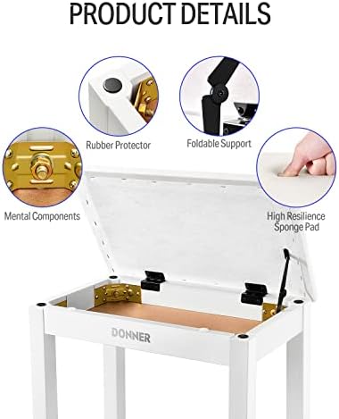 Donner Piano Bench with Storage  Solid Wood Keyboard Bench Piano Bookcase Stool Chair Seat with High Density Sponges Pad  Black