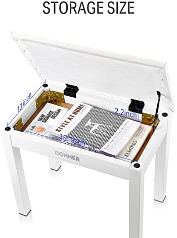 Donner Piano Bench with Storage  Solid Wood Keyboard Bench Piano Bookcase Stool Chair Seat with High Density Sponges Pad  Black