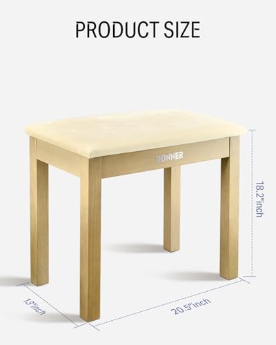 Donner Piano Bench with Storage  Solid Wood Keyboard Bench Piano Bookcase Stool Chair Seat with High Density Sponges Pad  Black