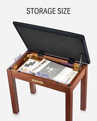 Donner Piano Bench with Storage  Solid Wood Keyboard Bench Piano Bookcase Stool Chair Seat with High Density Sponges Pad  Black
