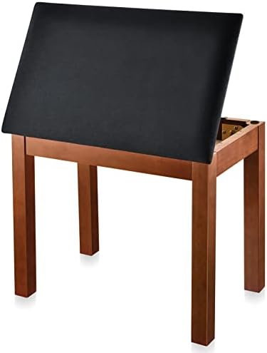 Donner Piano Bench with Storage  Solid Wood Keyboard Bench Piano Bookcase Stool Chair Seat with High Density Sponges Pad  Black