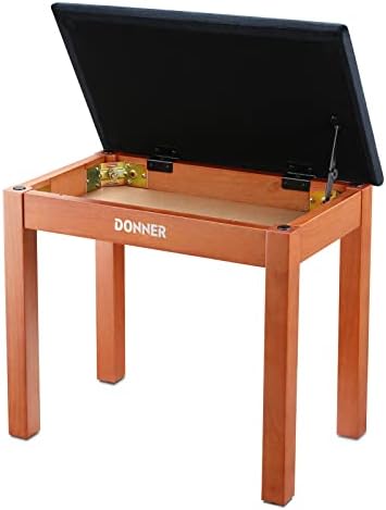 Donner Piano Bench with Storage  Solid Wood Keyboard Bench Piano Bookcase Stool Chair Seat with High Density Sponges Pad  Black