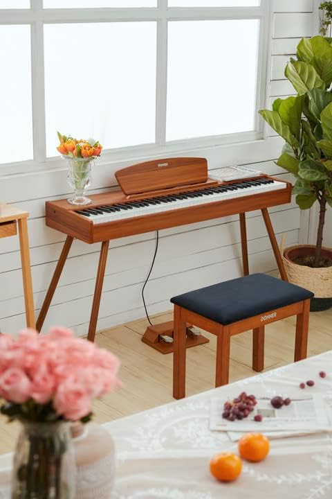 Donner Piano Bench with Storage  Solid Wood Keyboard Bench Piano Bookcase Stool Chair Seat with High Density Sponges Pad  Black