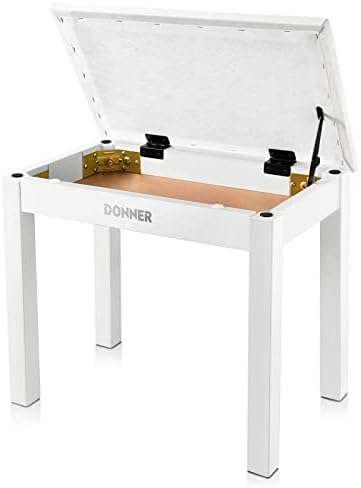Donner Piano Bench with Storage  Solid Wood Keyboard Bench Piano Bookcase Stool Chair Seat with High Density Sponges Pad  Black