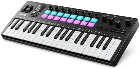 Donner STARRYKEY 37 PLAY MIDI Keyboard Controller  37 Key Portable MIDI Controller with 128 Build in Voices  16 Drum Pads  Arpeggio  Sequencer  USB/Wireless Connection  4 DAW Software & 40 Courses