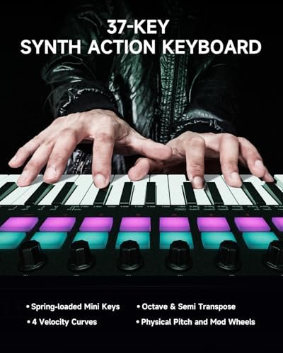 Donner STARRYKEY 37 PLAY MIDI Keyboard Controller  37 Key Portable MIDI Controller with 128 Build in Voices  16 Drum Pads  Arpeggio  Sequencer  USB/Wireless Connection  4 DAW Software & 40 Courses