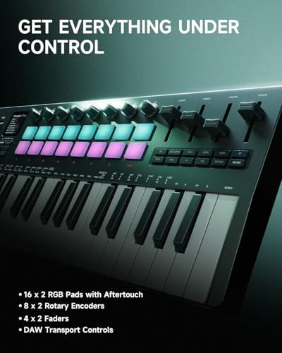 Donner STARRYKEY 37 PLAY MIDI Keyboard Controller  37 Key Portable MIDI Controller with 128 Build in Voices  16 Drum Pads  Arpeggio  Sequencer  USB/Wireless Connection  4 DAW Software & 40 Courses