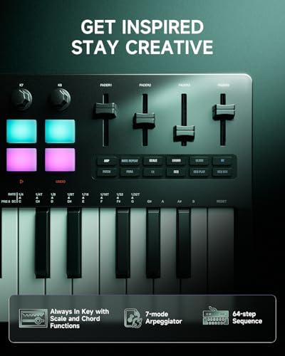 Donner STARRYKEY 37 PLAY MIDI Keyboard Controller  37 Key Portable MIDI Controller with 128 Build in Voices  16 Drum Pads  Arpeggio  Sequencer  USB/Wireless Connection  4 DAW Software & 40 Courses