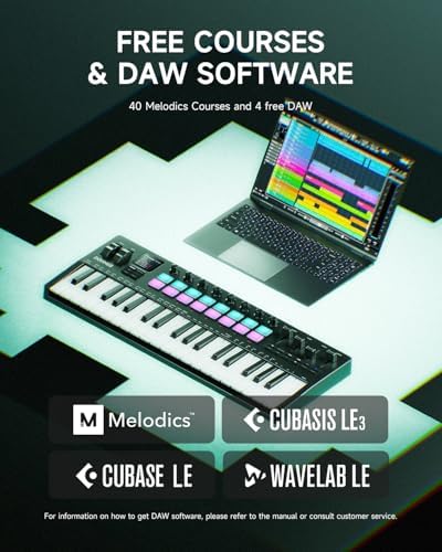 Donner STARRYKEY 37 PLAY MIDI Keyboard Controller  37 Key Portable MIDI Controller with 128 Build in Voices  16 Drum Pads  Arpeggio  Sequencer  USB/Wireless Connection  4 DAW Software & 40 Courses