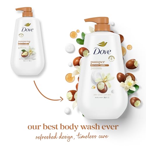 Dove Body Wash with Pump Pamper Shea Butter & Vanilla for 24hr Lotion Soft Skin Moisturizing Skin Cleanser with No Sulfates No Parabens 30 6 oz