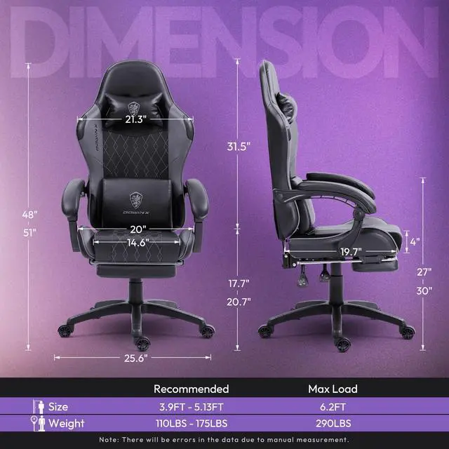 Dowinx Ergonimic Gaming Chair with Massage Lumbar Support  Video Game Chair for Adults  Adjustable Gamer Chairs High Back with Pocket Spring Cushion  360  Swivel Recliner with Footrest  Black&Grey