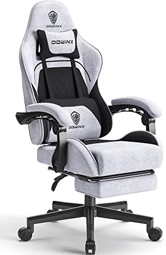 Dowinx Gaming Chair Fabric with Pocket Spring Cushion  Massage Game Chair Cloth with Headrest  Ergonomic Computer Chair with Footrest 290LBS  Black and Grey