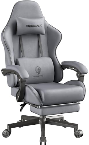 Dowinx Gaming Chair Fabric with Pocket Spring Cushion  Massage Game Chair Cloth with Headrest  Ergonomic Computer Chair with Footrest 290LBS  Black and Grey