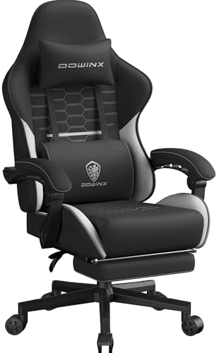 Dowinx Gaming Chair Fabric with Pocket Spring Cushion  Massage Game Chair Cloth with Headrest  Ergonomic Computer Chair with Footrest 290LBS  Black and Grey