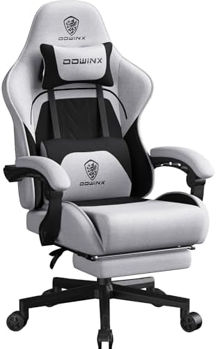 Dowinx Gaming Chair Fabric with Pocket Spring Cushion  Massage Game Chair Cloth with Headrest  Ergonomic Computer Chair with Footrest 290LBS  Black and Grey