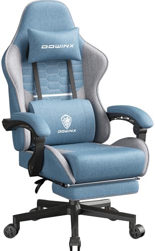 Dowinx Gaming Chair Fabric with Pocket Spring Cushion  Massage Game Chair Cloth with Headrest  Ergonomic Computer Chair with Footrest 290LBS  Black and Grey