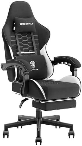 Dowinx Gaming Chair Fabric with Pocket Spring Cushion  Massage Game Chair Cloth with Headrest  Ergonomic Computer Chair with Footrest 290LBS  Black and Grey