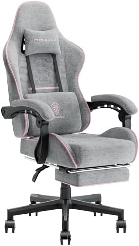 Dowinx Gaming Chair Fabric with Pocket Spring Cushion  Massage Game Chair Cloth with Headrest  Ergonomic Computer Chair with Footrest 290LBS  Black and Grey
