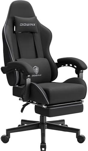 Dowinx Gaming Chair Fabric with Pocket Spring Cushion  Massage Game Chair Cloth with Headrest  Ergonomic Computer Chair with Footrest 290LBS  Black and Grey