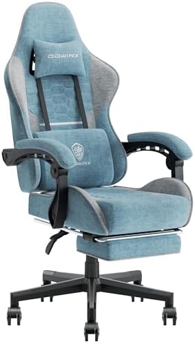 Dowinx Gaming Chair Fabric with Pocket Spring Cushion  Massage Game Chair Cloth with Headrest  Ergonomic Computer Chair with Footrest 290LBS  Black and Grey