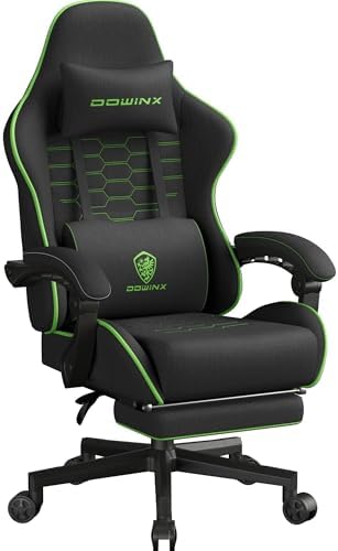 Dowinx Gaming Chair Fabric with Pocket Spring Cushion  Massage Game Chair Cloth with Headrest  Ergonomic Computer Chair with Footrest 290LBS  Black and Grey