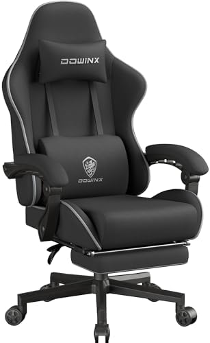 Dowinx Gaming Chair Fabric with Pocket Spring Cushion  Massage Game Chair Cloth with Headrest  Ergonomic Computer Chair with Footrest 290LBS  Black and Grey