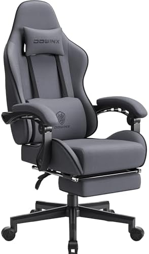 Dowinx Gaming Chair Fabric with Pocket Spring Cushion  Massage Game Chair Cloth with Headrest  Ergonomic Computer Chair with Footrest 290LBS  Black and Grey