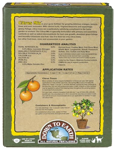 Down To Earth All Natural Fertilizers Organic Citrus Mix   Plant Food for Lemons  Limes  Oranges and Avocados 6 3 3  5 lb