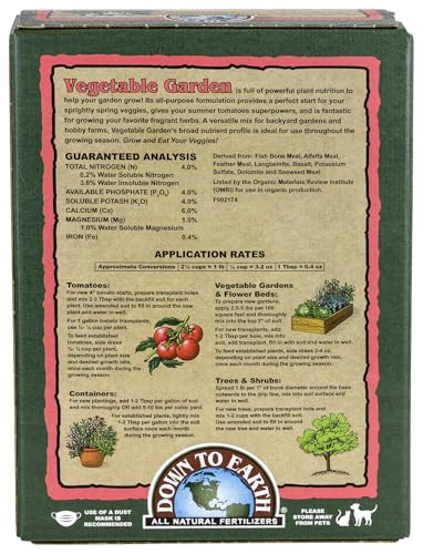 Down To Earth All Natural Fertilizers Organic Vegetable Garden   Plant Food for Vegetables  Herbs  Greens and Raised Beds 4 4 4  5 lb