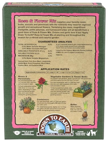 Down To Earth All Natural Fertilizers Organic Rose & Flower Mix   Plant Food for Roses  Bulbs  Flowers and Ornamentals 4 8 4  5 lb
