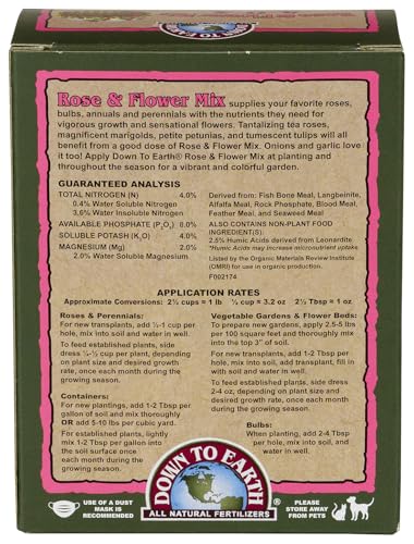 Down To Earth All Natural Fertilizers Organic Rose & Flower Mix   Plant Food for Roses  Bulbs  Flowers and Ornamentals 4 8 4  1 lb
