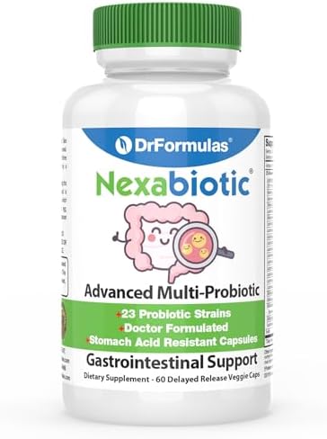 DrFormulas Best Probiotics for Women & Men   Nexabiotic Multi Probiotic with Saccharomyces Boulardii  Lactobacillus Acidophilus  B  infantis  Prebiotic 60 Count Capsules  Not Pearls