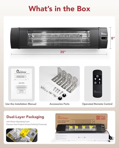 Dr Infrared Heater DR 238 Carbon Infrared Outdoor Heater for Restaurant  Patio  Backyard  Garage  and Decks  Standard  Black