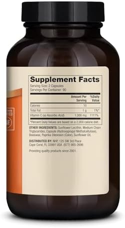 Dr  Mercola Liposomal Vitamin C   Brain  Heart  Eye & Immune Support   Provides 1 000 mg of Bioavailable Vitamin C   Non GMO  Gluten Free & Soy Free   180 Capsules  90 Servings