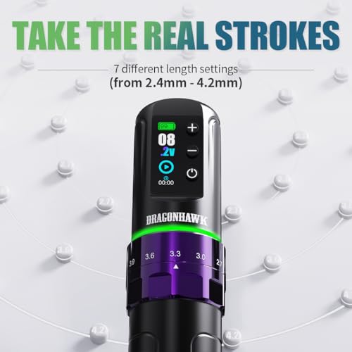 Dragonhawk L3 Tattoo Kit  Cordless/Cord Complete Tattoo Gun Kit Pen Machine  7 Strokes Length  2 Batteries 2 000mAh Power Supply with Extra Battery Rca Jack Part  Pro Tattoo Needles for Beginner