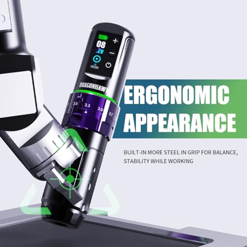 Dragonhawk L3 Tattoo Kit  Cordless/Cord Complete Tattoo Gun Kit Pen Machine  7 Strokes Length  2 Batteries 2 000mAh Power Supply with Extra Battery Rca Jack Part  Pro Tattoo Needles for Beginner