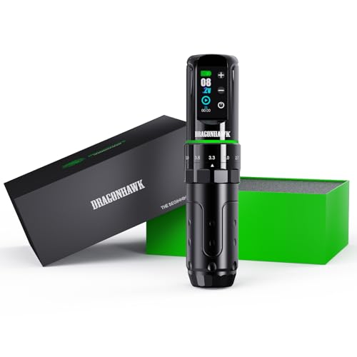 Dragonhawk L3 Tattoo Kit  Cordless/Cord Complete Tattoo Gun Kit Pen Machine  7 Strokes Length  2 Batteries 2 000mAh Power Supply with Extra Battery Rca Jack Part  Pro Tattoo Needles for Beginner