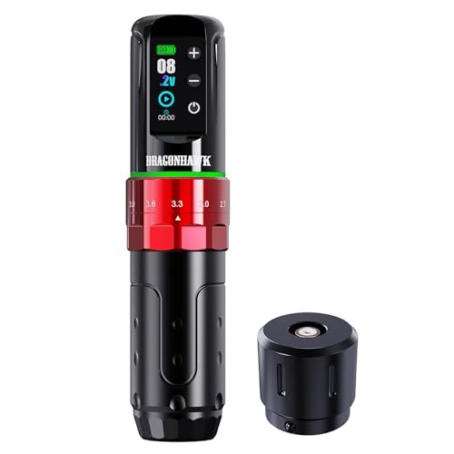 Dragonhawk L3 Tattoo Kit  Cordless/Cord Complete Tattoo Gun Kit Pen Machine  7 Strokes Length  2 Batteries 2 000mAh Power Supply with Extra Battery Rca Jack Part  Pro Tattoo Needles for Beginner