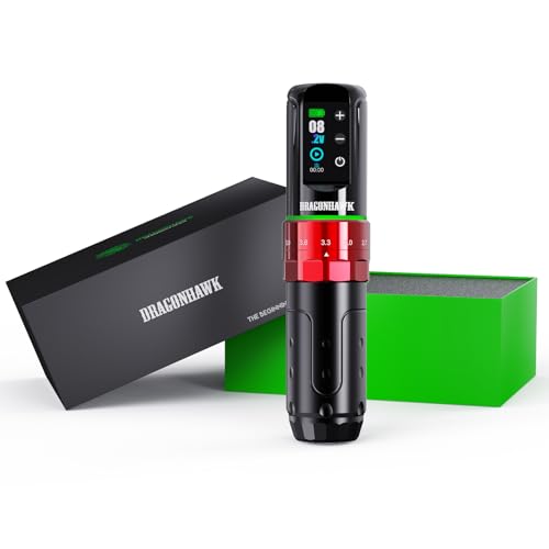 Dragonhawk L3 Tattoo Kit  Cordless/Cord Complete Tattoo Gun Kit Pen Machine  7 Strokes Length  2 Batteries 2 000mAh Power Supply with Extra Battery Rca Jack Part  Pro Tattoo Needles for Beginner