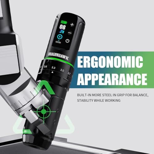 Dragonhawk L3 Tattoo Kit  Cordless/Cord Complete Tattoo Gun Kit Pen Machine  7 Strokes Length  2 Batteries 2 000mAh Power Supply with Extra Battery Rca Jack Part  Pro Tattoo Needles for Beginner