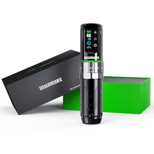 Dragonhawk L3 Tattoo Kit  Cordless/Cord Complete Tattoo Gun Kit Pen Machine  7 Strokes Length  2 Batteries 2 000mAh Power Supply with Extra Battery Rca Jack Part  Pro Tattoo Needles for Beginner