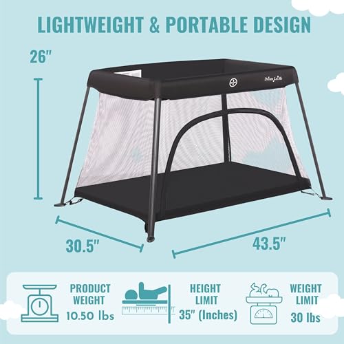 Dream On Me Travel Light Baby Playard with Zipper Access Door  Breathable Mesh Sides with Soft Comfortable Mattress  Easy Fold Design with Travel Carry Bag  Compact Space Saving Design   Black