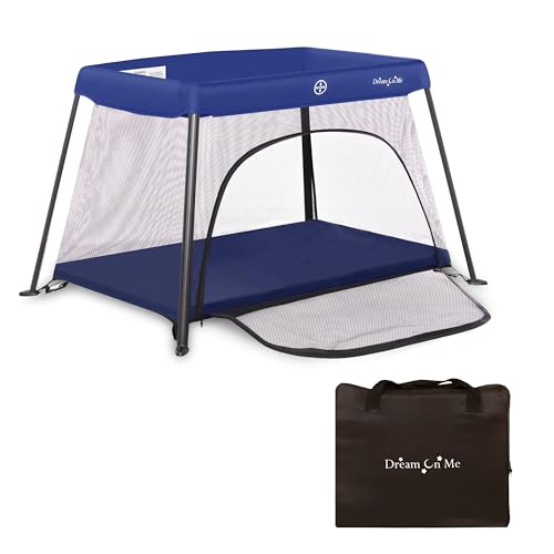 Dream On Me Travel Light Baby Playard with Zipper Access Door  Breathable Mesh Sides with Soft Comfortable Mattress  Easy Fold Design with Travel Carry Bag  Compact Space Saving Design   Black