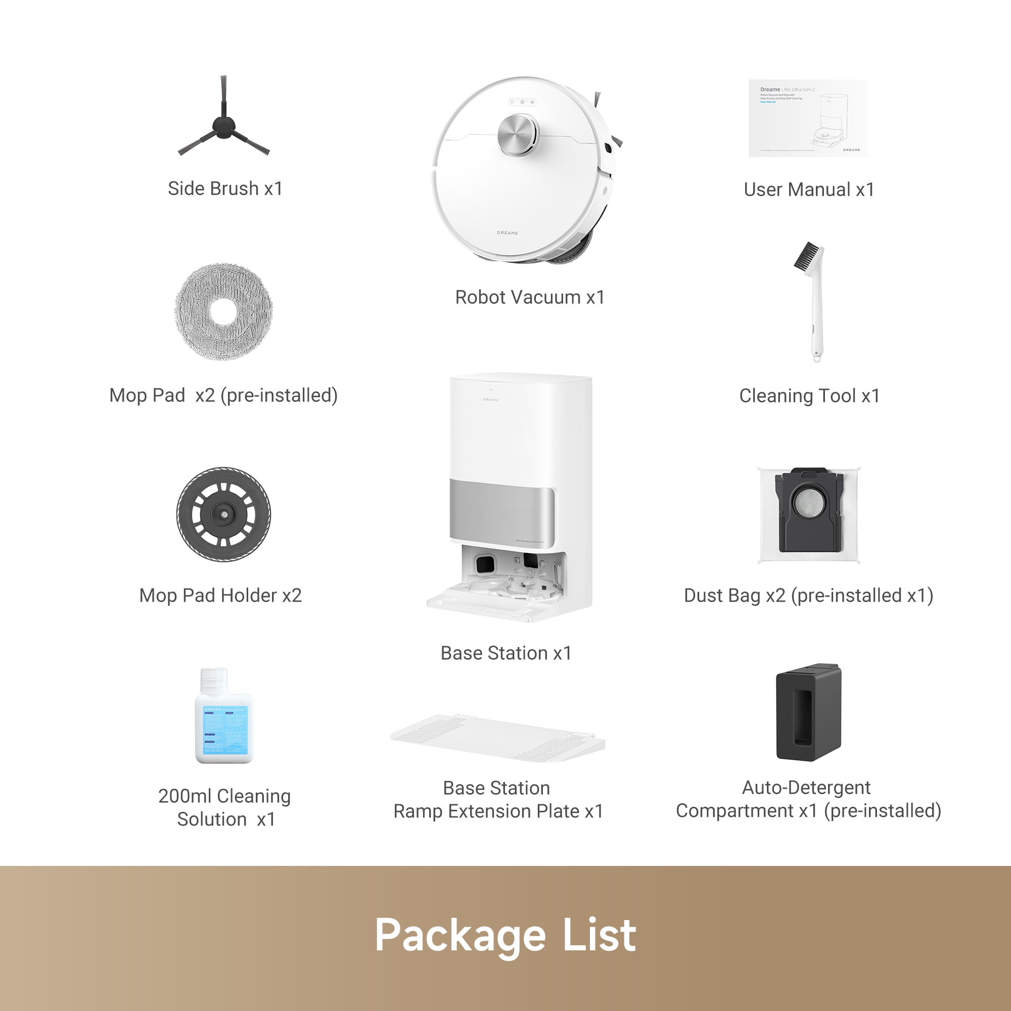 Dreame 2 in 1 Robot Vacuum and Mop  10KPa Suction  MopExtend  Self Emptying Base for 75 Days of Cleaning  Self cleaning and drying mops  Carpet Boost  L10s Ultra Gen2 Cleaning Bundle