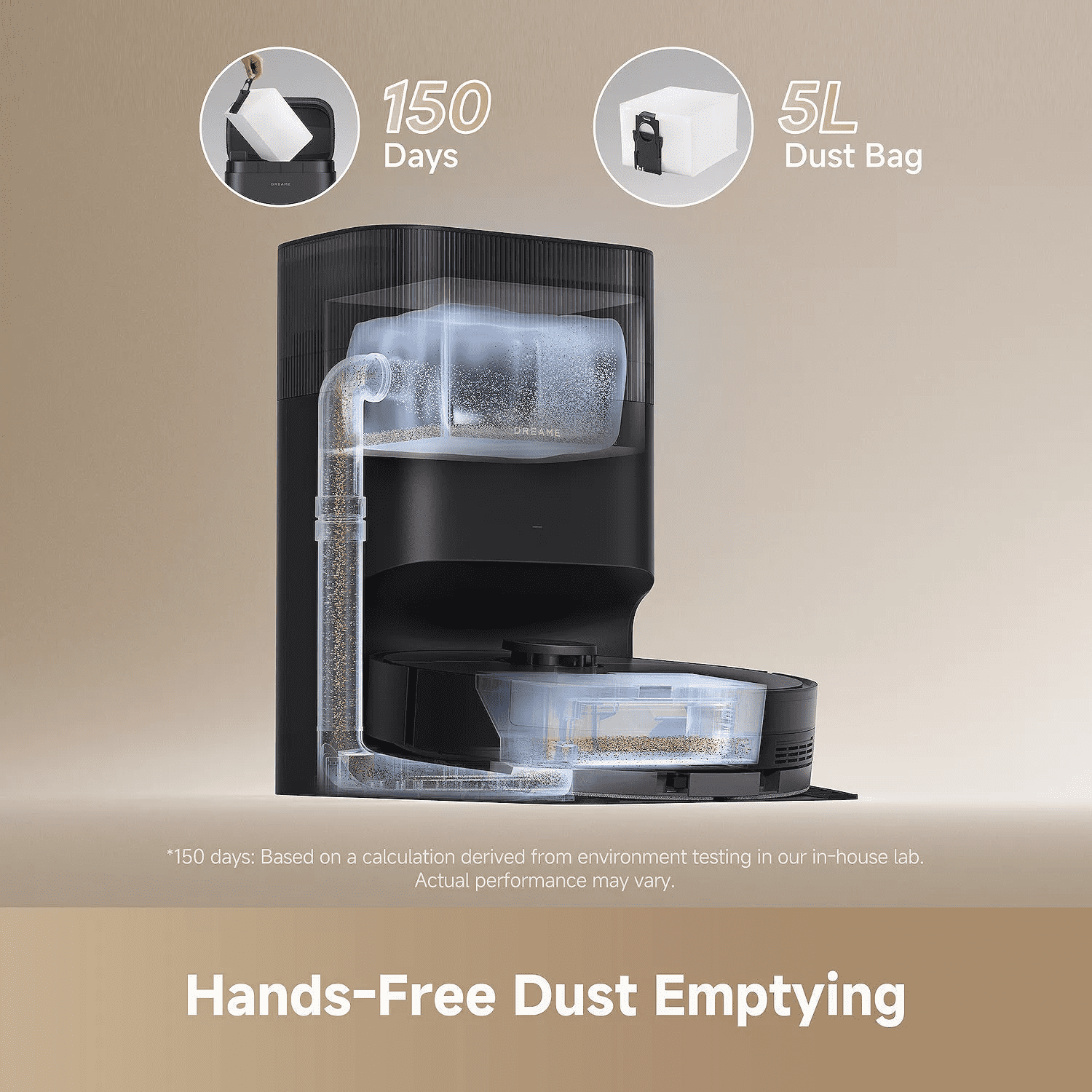 Dreame GoVac 300 Robot Vacuum and Mop  13000Pa Suction  Pet Hair Capets Friendly  Self Emptying with 5L Dust Bag  LDS Mapping  App & Voice Control  Black