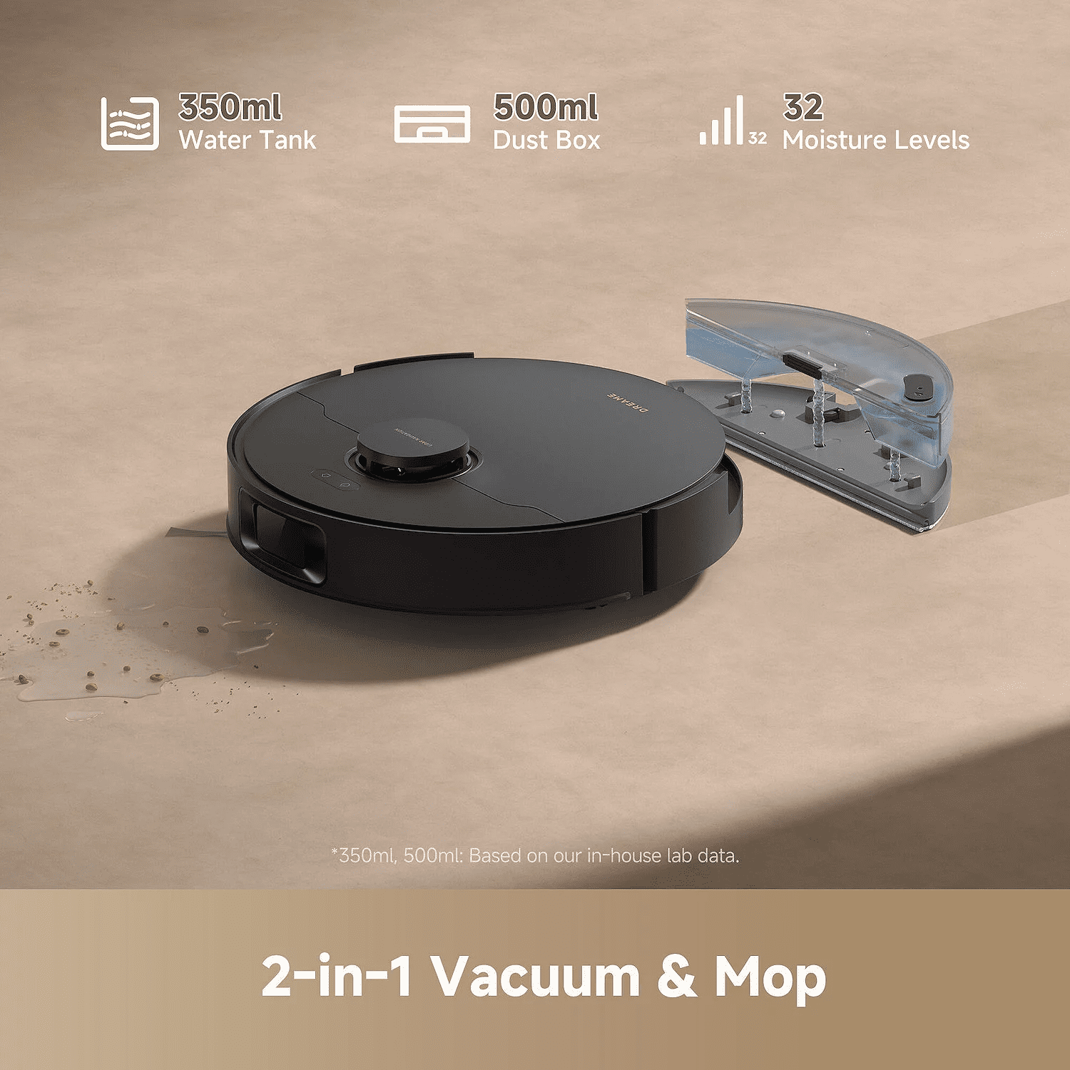 Dreame GoVac 300 Robot Vacuum and Mop  13000Pa Suction  Pet Hair Capets Friendly  Self Emptying with 5L Dust Bag  LDS Mapping  App & Voice Control  Black