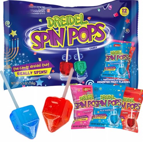 Dreidel Spin Pops Candy  Assorted Fruit Flavors  Individually Wrapped  12 Pcs   Hanukkah Party Favors  Pack of 2