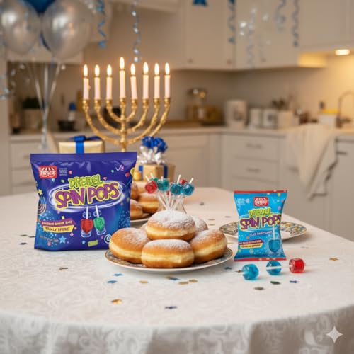Dreidel Spin Pops Candy  Assorted Fruit Flavors  Individually Wrapped  12 Pcs   Hanukkah Party Favors  Pack of 2